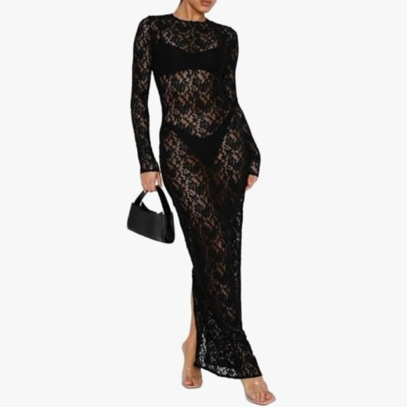Dresses & Skirts - Black Lace Long Sleeve Maxi Dress Small (No Size Tag)